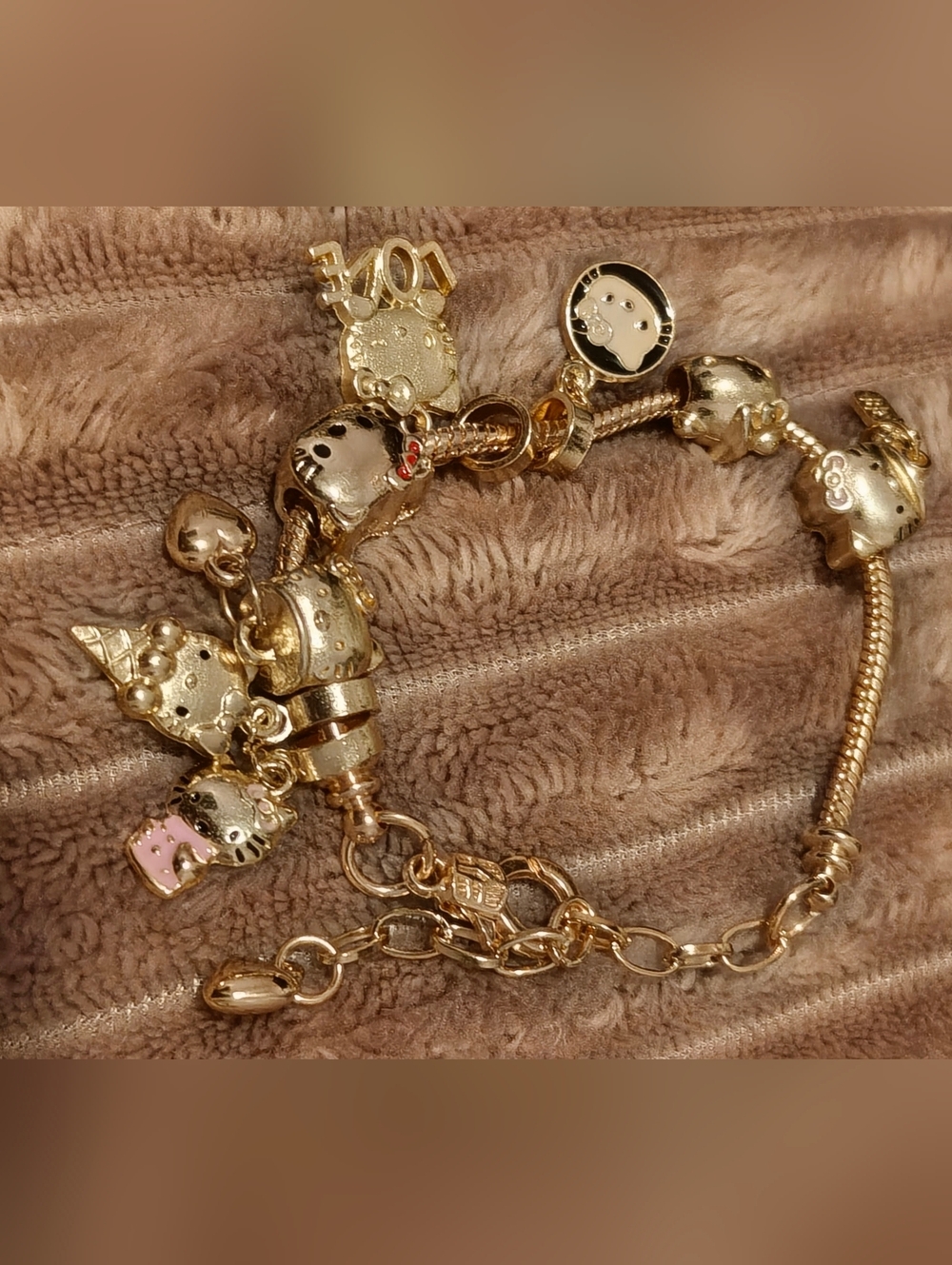 Hello Kitty Gold Charm Bracelet - Gold with Pink Accent